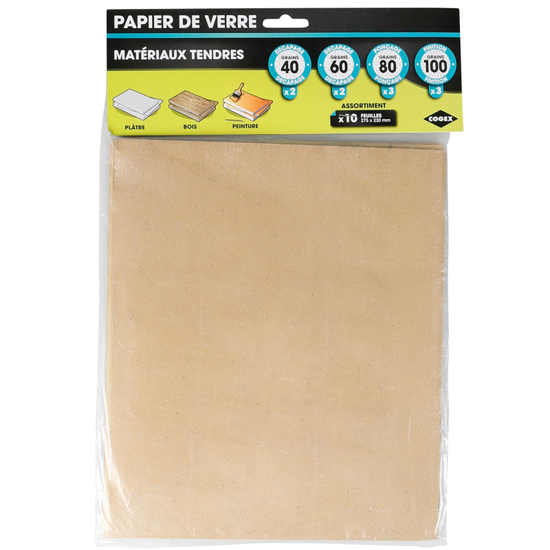 PAPIER ABRASIF 10 FEUILLES ASS